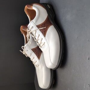Ecco Flexor Men's White/Brown Croc Leather Golf Shoes,Size 46